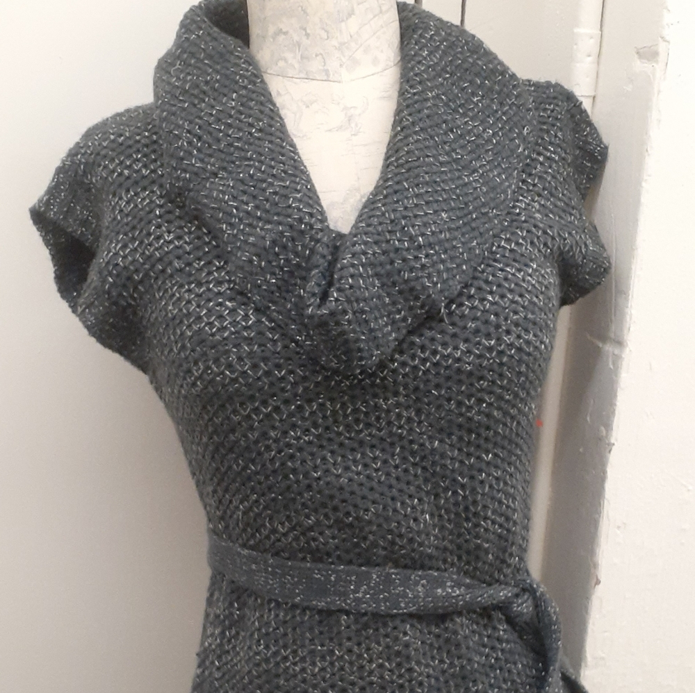 LL Bean Gray Silver knit Cowel Neck Sweater dress Sheath Dress size L